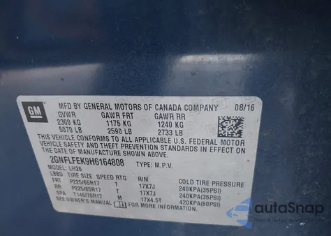 2017 Chevrolet Equinox Lt z USA, uszkodzony, nr VIN 2GNFLFEK9H6164808